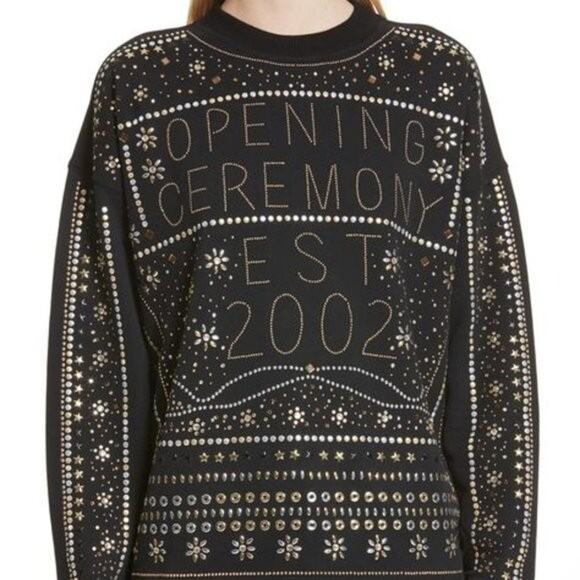 Opening Ceremony 2002 Studded Logo Sweatshirt Jumper Gold Silver Long Sleeve S - Picture 2 of 13